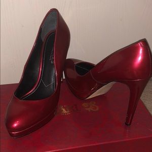 red leather pumps